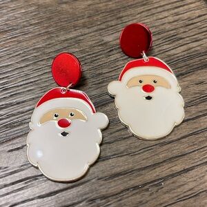 Boutique Style Enamel Santa Clause Face Dangle Earrings Festive Holiday Earrings